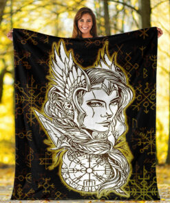 Viking Valkyrie Gold Sherpa Fleece Blanket Gifts for Viking Lovers