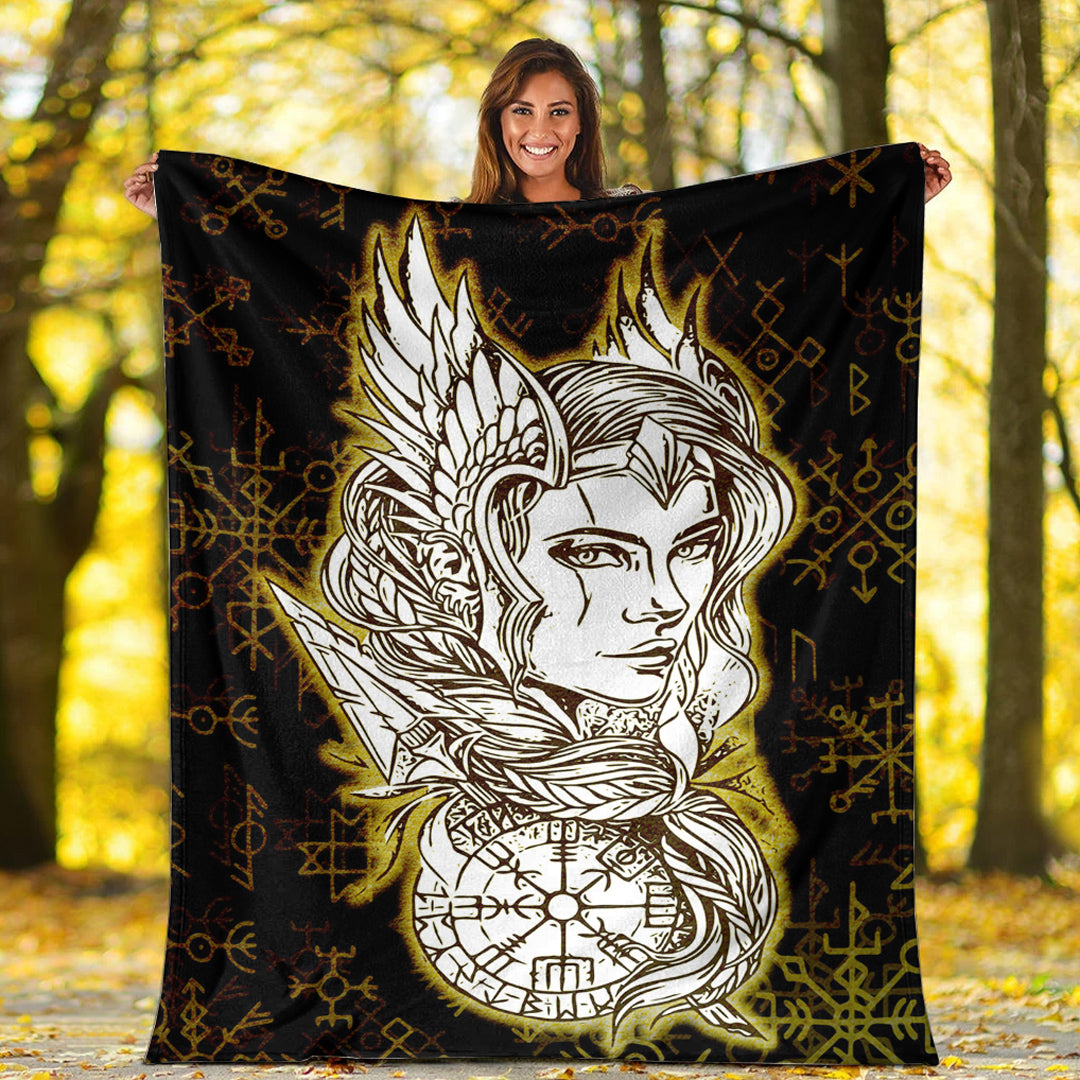 Viking Valkyrie Gold Sherpa Fleece Blanket Gifts for Viking Lovers