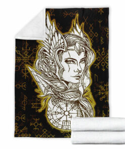 Viking Valkyrie Gold Sherpa Fleece Blanket Gifts for Viking Lovers