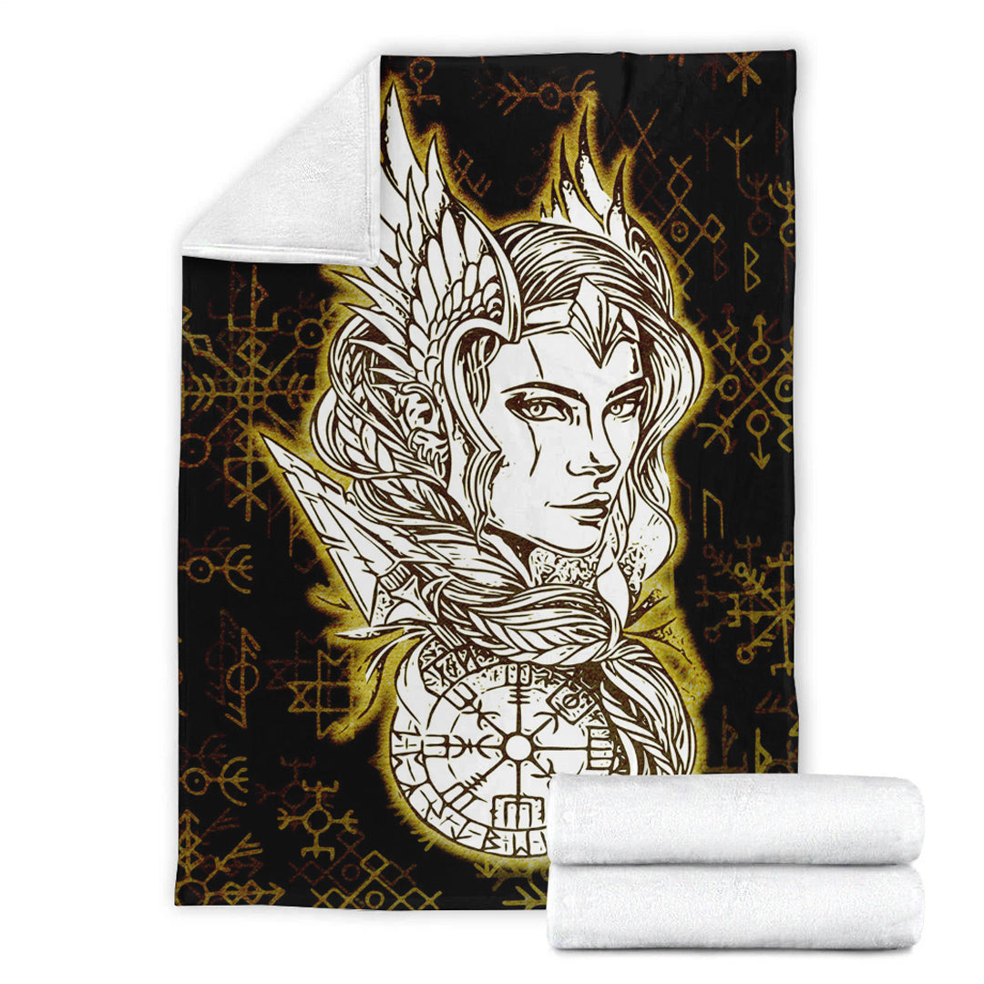 Viking Valkyrie Gold Sherpa Fleece Blanket Gifts for Viking Lovers