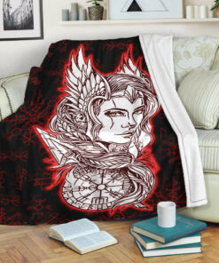 Viking Valkyrie Red Sherpa Fleece Blanket Gifts for Viking Lovers
