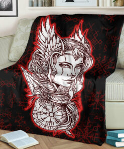 Viking Valkyrie Red Sherpa Fleece Blanket Gifts for Viking Lovers