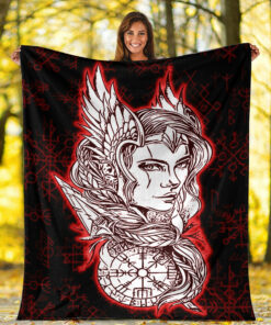 Viking Valkyrie Red Sherpa Fleece Blanket Gifts for Viking Lovers