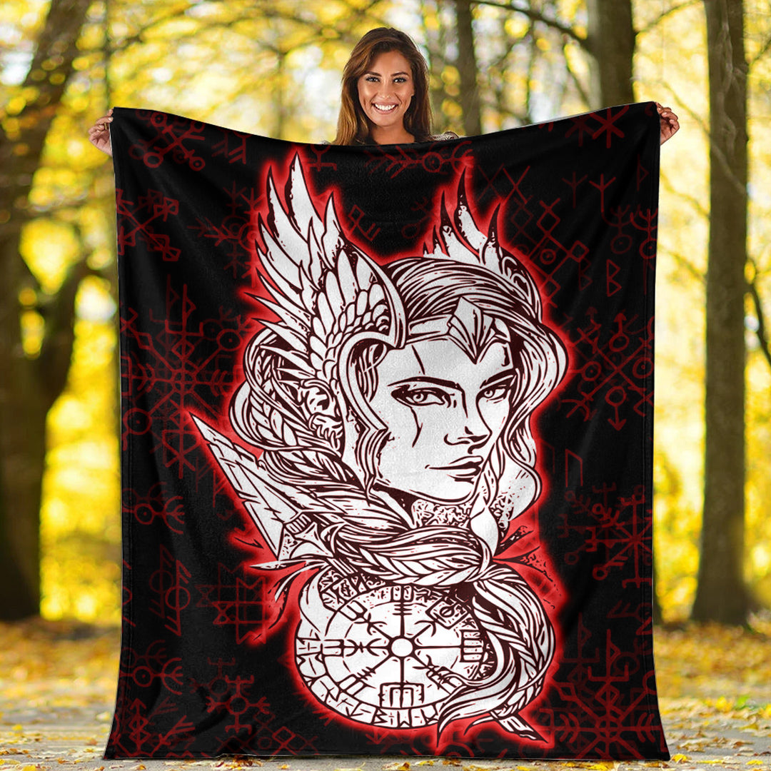 Viking Valkyrie Red Sherpa Fleece Blanket Gifts for Viking Lovers