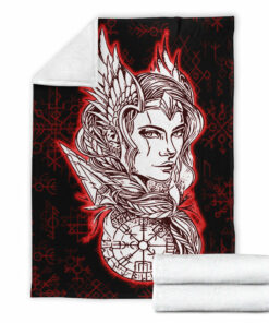 Viking Valkyrie Red Sherpa Fleece Blanket Gifts for Viking Lovers
