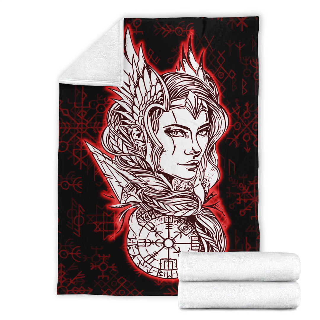 Viking Valkyrie Red Sherpa Fleece Blanket Gifts for Viking Lovers