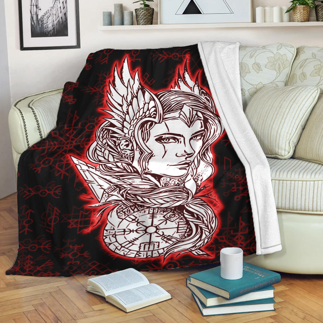 Viking Valkyrie Turquoise Sherpa Fleece Blanket Gifts for Viking Lovers