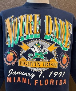 Vintage 90's Notre Dame Fightin' Irish 1991 Orange Bowl Crewneck Sweatshirt, Vintage 90s Shirt, Gift For Her, Gift For Him