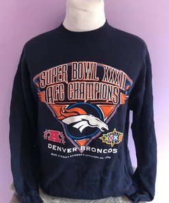 Vintage Denver Broncos Blue NFL Football 1990s Super Bowl Xxxii Crewneck Sweatshirt
