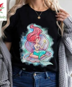 Vintage Disney Little Mermaid Ariel In Shell Watercolor Shirt, Magic Kingdom, Unisex T-shirt Family Birthday Gift Adult Kid Toddler Tee