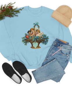 Vintage Inspired Valentine Day Basket Full Of Cupid's Unisex Sweatshirt - Valentine Day Shirt - Sweatshirts For Women- Sweatshirts