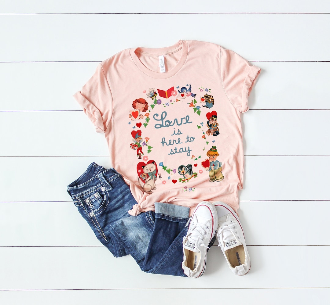 Vintage Little Golden Happy Valentine's Love Day T-Shirt for Women