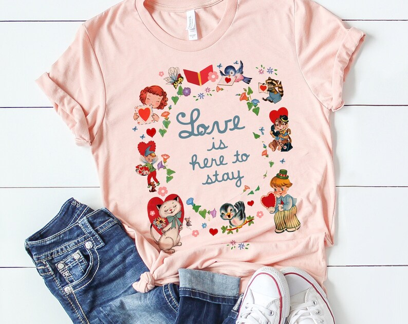 Vintage Little Golden Happy Valentine's Love Day T-Shirt for Women - Image 2