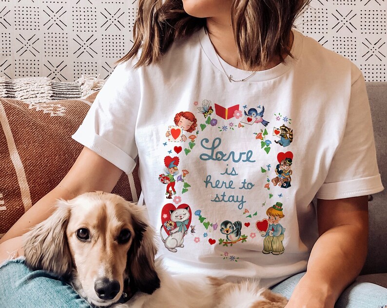 Vintage Little Golden Happy Valentine's Love Day T-Shirt for Women - Image 3