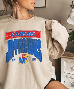 Vintage NCAA Kansas Jayhawks EST 1865 Logo Sweatshirt , University of Kansas Shirt, Basketball, College, Unisex T-shirt Sweater Hoodie