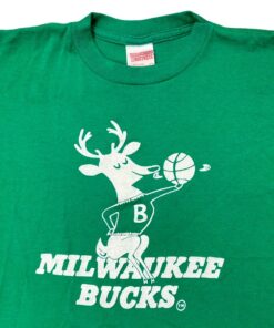 Vintage Style 1970’s Milwaukee Bucks NBA Graphic Logo Tshirt Pullover Hoodie Crewneck Sweatshirt Reprinted Full Color Full Size Gifts for NBA Fans