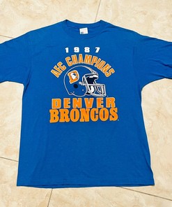 Vintage Style 1987 Denver Broncos Tshirt Pullover Hoodie Crewneck Sweatshirt Reprinted Full Color Full Size Gifts For NFL Fans