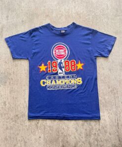 Vintage Style 1988 Detroit Piston’s Conference Champions Tshirt Pullover Hoodie Crewneck Sweatshirt Reprinted Full Color Full Size Gifts for NBA Fans