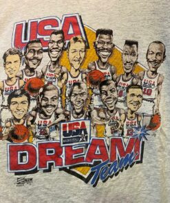 Vintage Style 1992 Basketball Dream Team Tshirt Pullover Hoodie Crewneck Sweatshirt Reprinted Full Color Full Size Gifts for NBA Fans