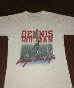 Vintage Style 1992 Dennis Rodman "Larger Than Life" Tshirt Hoodie Crewneck Sweatshirt Reprinted Full Color Full Size Gifts for NBA Fans