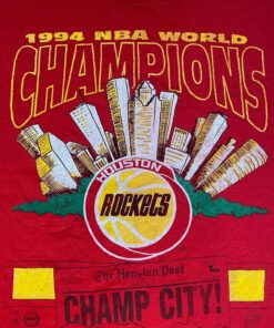 Vintage Style 1994 NBA World Champion Houston Rockets Tshirt Hoodie Crewneck Sweatshirt Reprinted Full Color Full Size Gifts for NBA Fans
