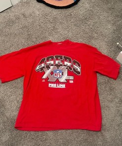 Vintage Style 1994 NFL Authentic Proline San Francisco 49Ers Tshirt Pullover Hoodie Crewneck Sweatshirt Reprinted Full Color Full Size Gifts For NFL Fans