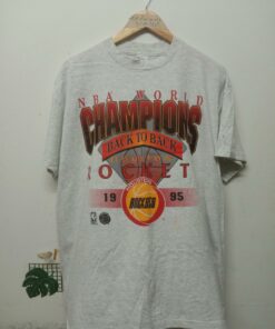 Vintage Style 1995 Houston Rockets Back To Back Champions Tshirt Hoodie Crewneck Sweatshirt Reprinted Full Color Full Size Gifts for NBA Fans