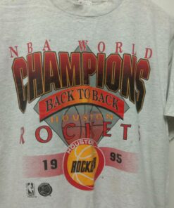 Vintage Style 1995 Houston Rockets Back To Back Champions Tshirt Hoodie Crewneck Sweatshirt Reprinted Full Color Full Size Gifts for NBA Fans