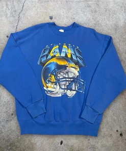 Vintage Style 1995 Saint Louis Rams Tshirt Pullover Hoodie Crewneck Sweatshirt Reprinted Full Color Full Size Gifts For NFL Fans