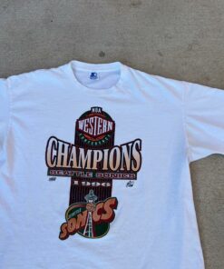 Vintage Style 1996 Seattle Supersonics Tshirt Crewneck Sweatshirt Pullover Hoodie Reprinted Full Color Full Size Gifts for NBA Fans