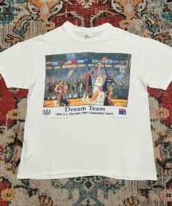 Vintage Style 1996 Usa Dream Team Olympic Men’s Basketball Tshirt Pullover Hoodie Crewneck Sweatshirt Reprinted Full Color Full Size Gifts for NBA Fans