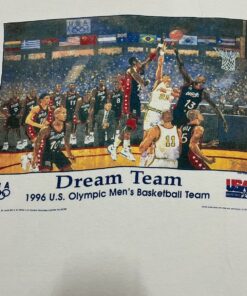 Vintage Style 1996 Usa Dream Team Olympic Men’s Basketball Tshirt Pullover Hoodie Crewneck Sweatshirt Reprinted Full Color Full Size Gifts for NBA Fans