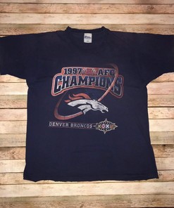 Vintage Style 1997 Denver Broncos Afc Champions Tshirt Pullover Hoodie Crewneck Sweatshirt Reprinted Full Color Full Size Gifts For NFL Fans