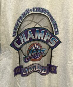 Vintage Style 1997 NBA Utah Jazz Champs Tshirt Sweatshirt Hoodie Crewneck Sweatshirt Pullover Reprinted Full Color Full Size Gifts for NBA Fans