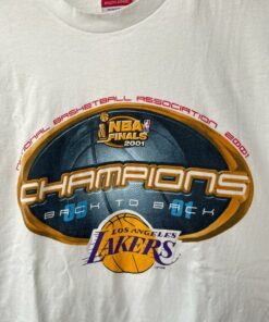Vintage Style 2001 Los Angeles Lakers Back Championship Tshirt Sweatshirt Hoodie Crewneck Sweatshirt Pullover Reprinted Full Color Full Size Gifts for NBA Fans