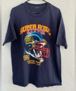 Vintage Style 2004 Super Bowl Houston Texas Mens Tshirt Crewneck Sweatshirt Pullover Hoodie Reprinted Full Color Full Size Gifts for NBA Fans