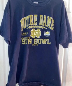 Vintage Style 2010 Notre Dame Sun Bowl T-Shirt Sweatshirt Pullover Hoodie Reprinted Full Color Full Size Gift For NCAA Fans