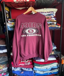 Vintage Style 49Ers NFL Tshirt Pullover Hoodie Crewneck Sweatshirt Reprinted Full Color Full Size Gifts For NFL Fans