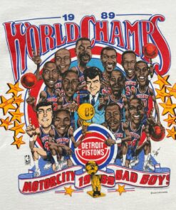 Vintage Style 80s Detroit Pistons ‘89 Champs Bad Boys Tshirt Hoodie Crewneck Sweatshirt Reprinted Full Color Full Size Gifts for NBA Fans
