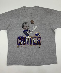 Vintage Style 80s Eric Carter Minnesota Vikings Caricature Tshirt Pullover Hoodie Crewneck Sweatshirt Reprinted Full Color Full Size Gifts For NFL Fans