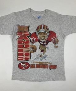 Vintage Style 90s Deion Sanders San Fran 49Ers Caricature Tshirt Pullover Hoodie Crewneck Sweatshirt Reprinted Full Color Full Size Gifts For NFL Fans
