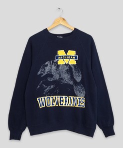 Vintage Style 90s Michigan Wolverines NCAA Blue Sweatshirt Large Full Size T-Shirt Hoodie Sweatshirt