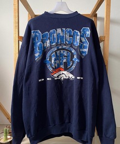 Vintage Style 90’s NFL Denver Broncos Tshirt Pullover Hoodie Crewneck Sweatshirt Reprinted Full Color Full Size Gifts For Fans