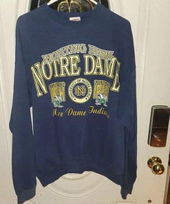 Vintage Style 90's Notre Dame Fighting Irish T-Shirt Sweatshirt Pullover Hoodie Reprinted Full Color Full Size Gift For NCAA Fans