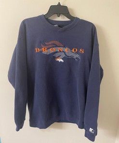 Vintage Style 90s Starter NFL Denver Broncos Tshirt Pullover Hoodie Crewneck Sweatshirt Reprinted Full Color Full Size Gifts For NFL Fans