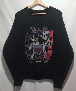 Vintage Style 90s Super Bowl Xxv NFL Tshirt Pullover Hoodie Crewneck Sweatshirt Reprinted Full Color Full Size Gifts For NFL Fans