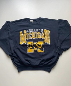 Vintage Style 90s University Of Michigan Wolverines NCAA Hoodie Sweatshirt Crewneck Sweatshirt Full Size