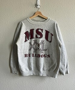Vintage Style 90’s University Of Msu Bulldogs Tshirt Pullover Hoodie Crewneck Sweatshirt Reprinted Full Color Full Size Gifts For NFL Fans