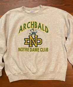 Vintage Style Archbald Notre Dame Big Image T-Shirt Sweatshirt Pullover Hoodie Reprinted Full Color Full Size Gift For NCAA Fans