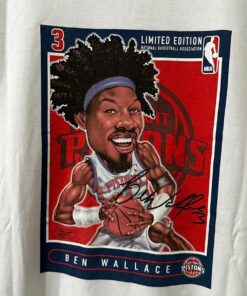 Vintage Style Ben Wallace Detroit Pistons Tshirt Hoodie Crewneck Sweatshirt Reprinted Full Color Full Size Gifts for NBA Fans